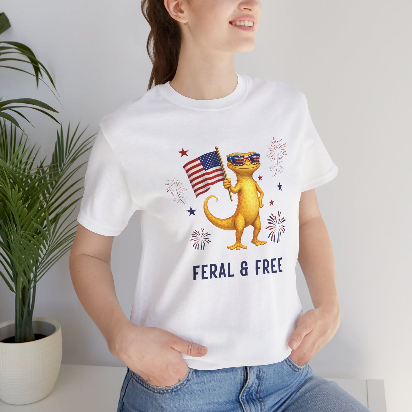 "Feral & Free" Lizard with American Flag Patriotic Tee