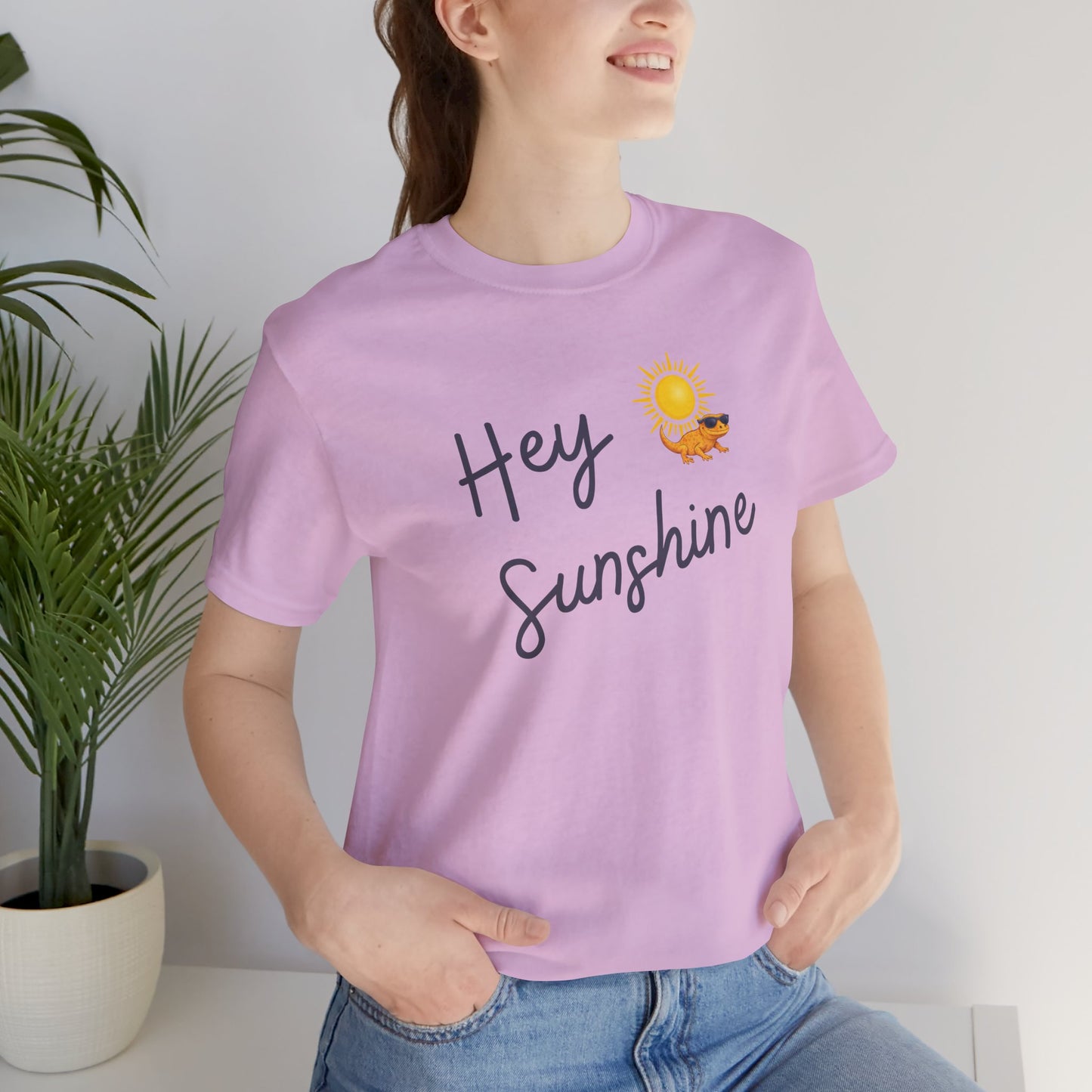 Hey Sunshine T-Shirt — Sunny Script Graphic Tee with Sun & Bird