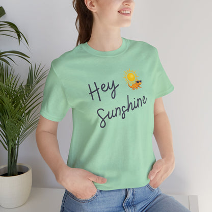 Hey Sunshine T-Shirt — Sunny Script Graphic Tee with Sun & Bird
