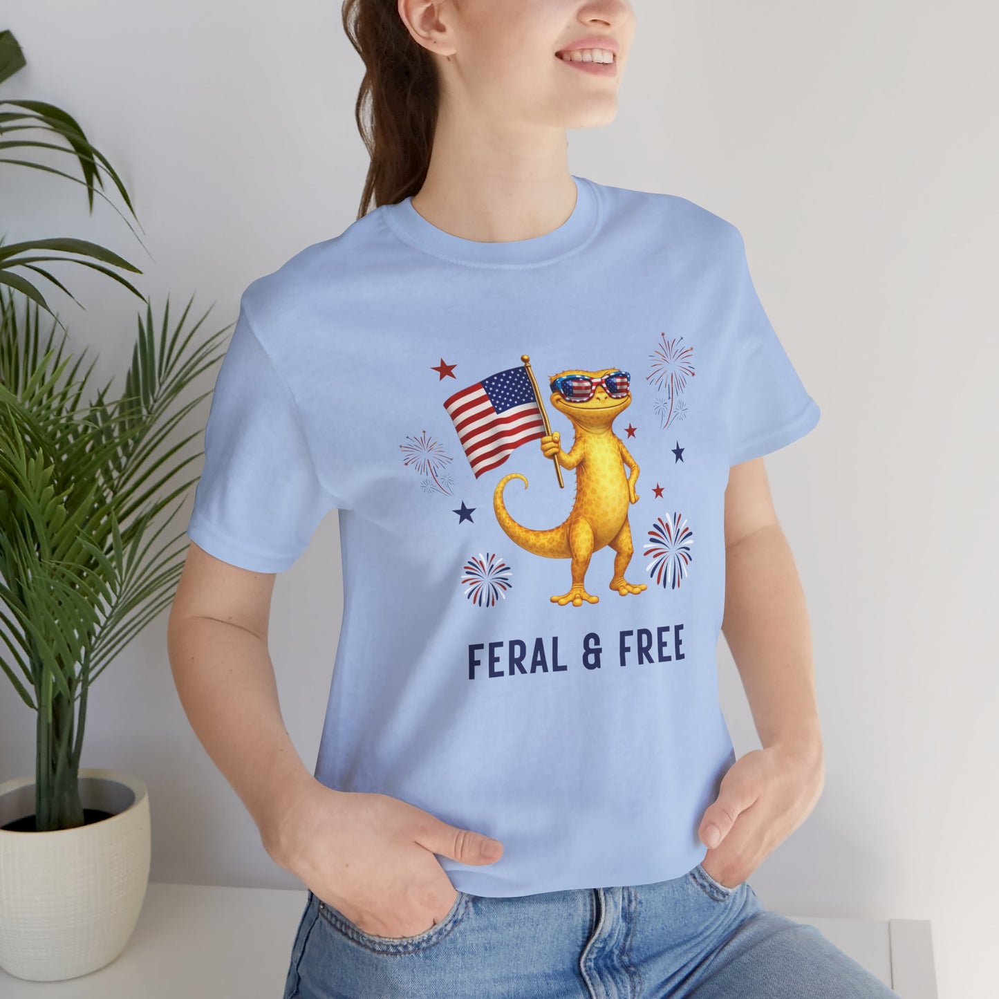"Feral & Free" Lizard with American Flag Patriotic Tee