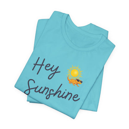 Hey Sunshine T-Shirt — Sunny Script Graphic Tee with Sun & Bird