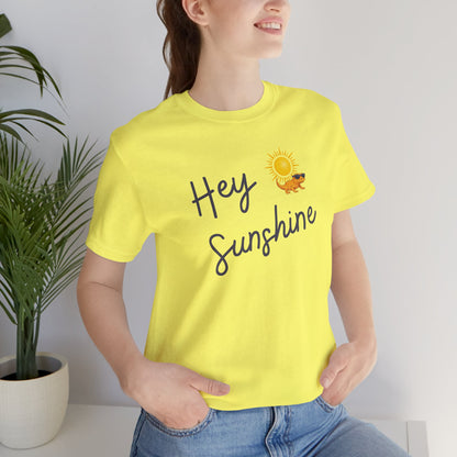 Hey Sunshine T-Shirt — Sunny Script Graphic Tee with Sun & Bird