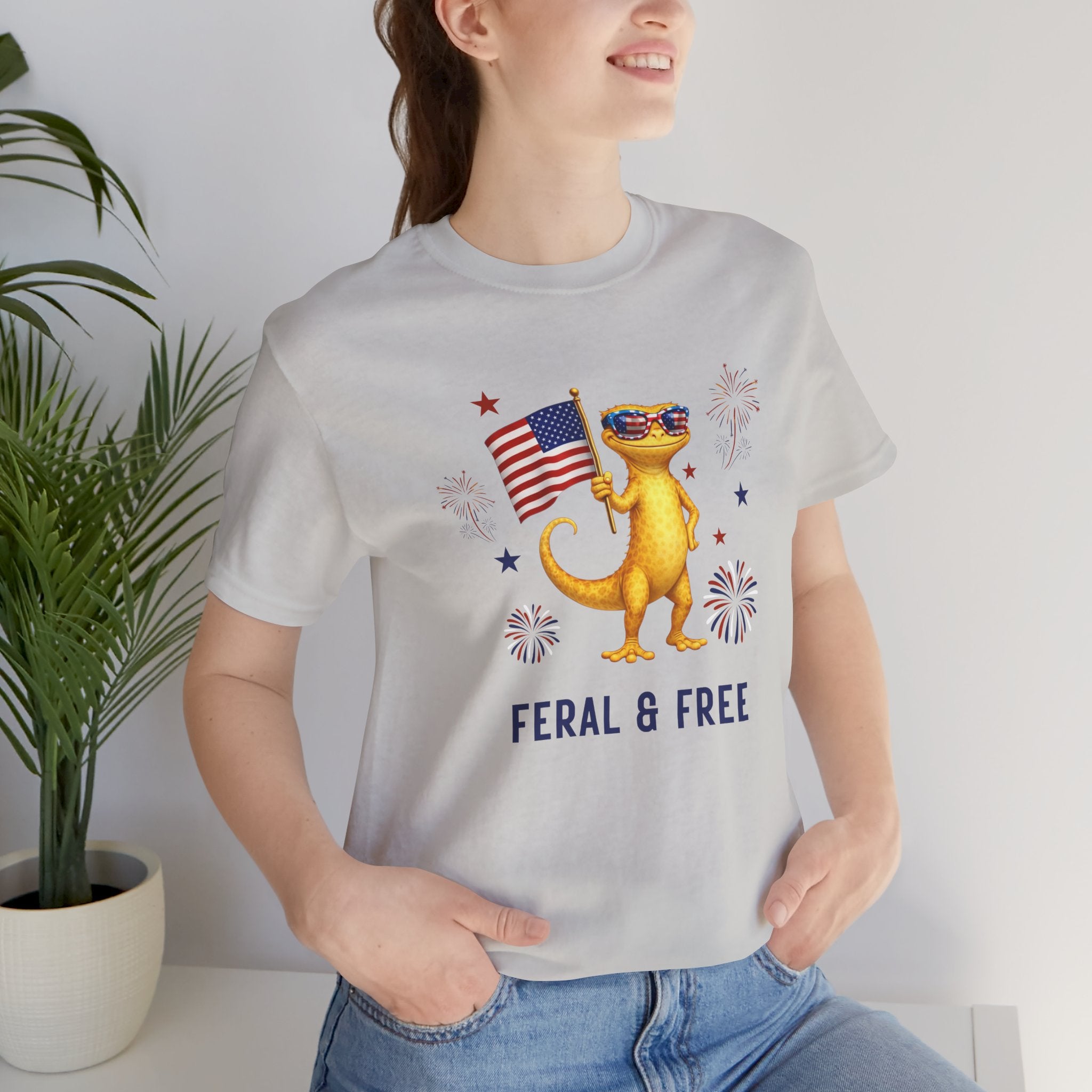 T‑Shirt — "Feral & Free" Lizard with American Flag Patriotic Tee