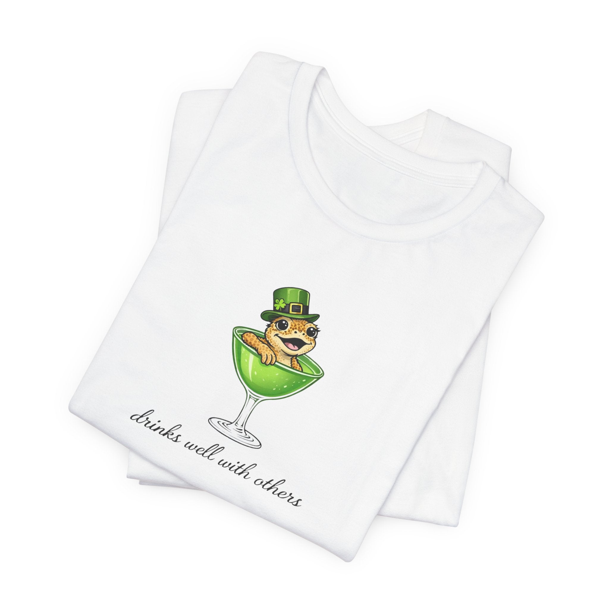 St. Patrick's Day Crested Gecko Cocktail Tee — "Drinks Well With Others"