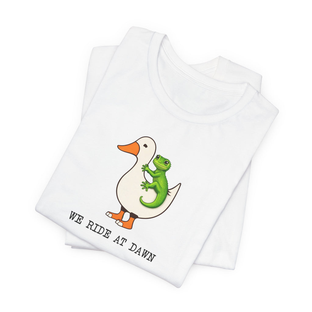 Crested Gecko and Goose - 'We Ride at Dawn' Tee