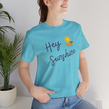 Hey Sunshine T-Shirt — Sunny Script Graphic Tee with Sun & Bird