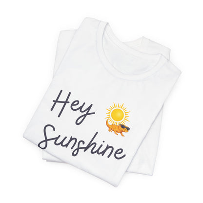 Hey Sunshine T-Shirt — Sunny Script Graphic Tee with Sun & Bird