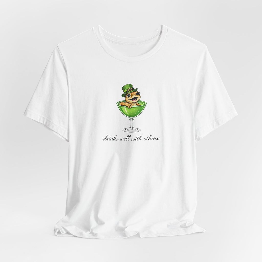 St. Patrick's Day Crested Gecko Cocktail Tee — "Drinks Well With Others"