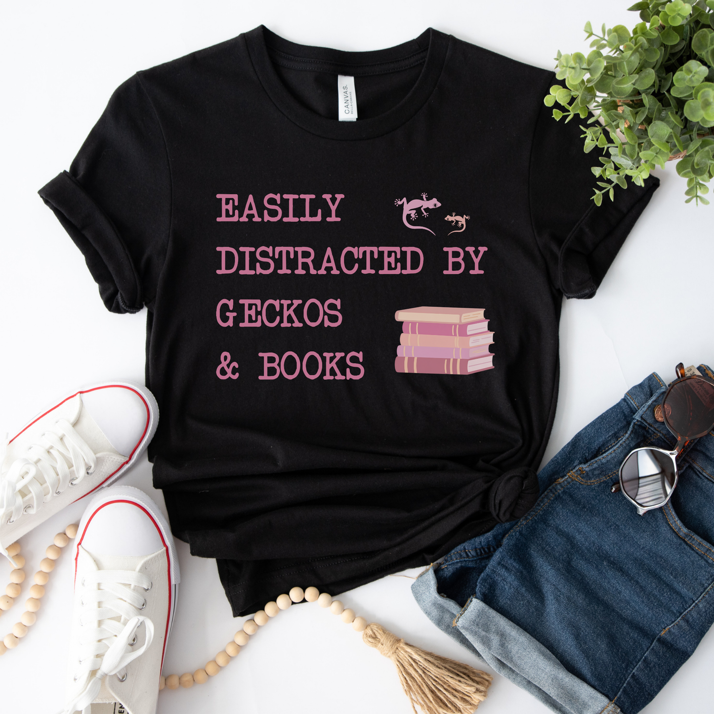 Easily Distracted by Geckos & Books T-Shirt
