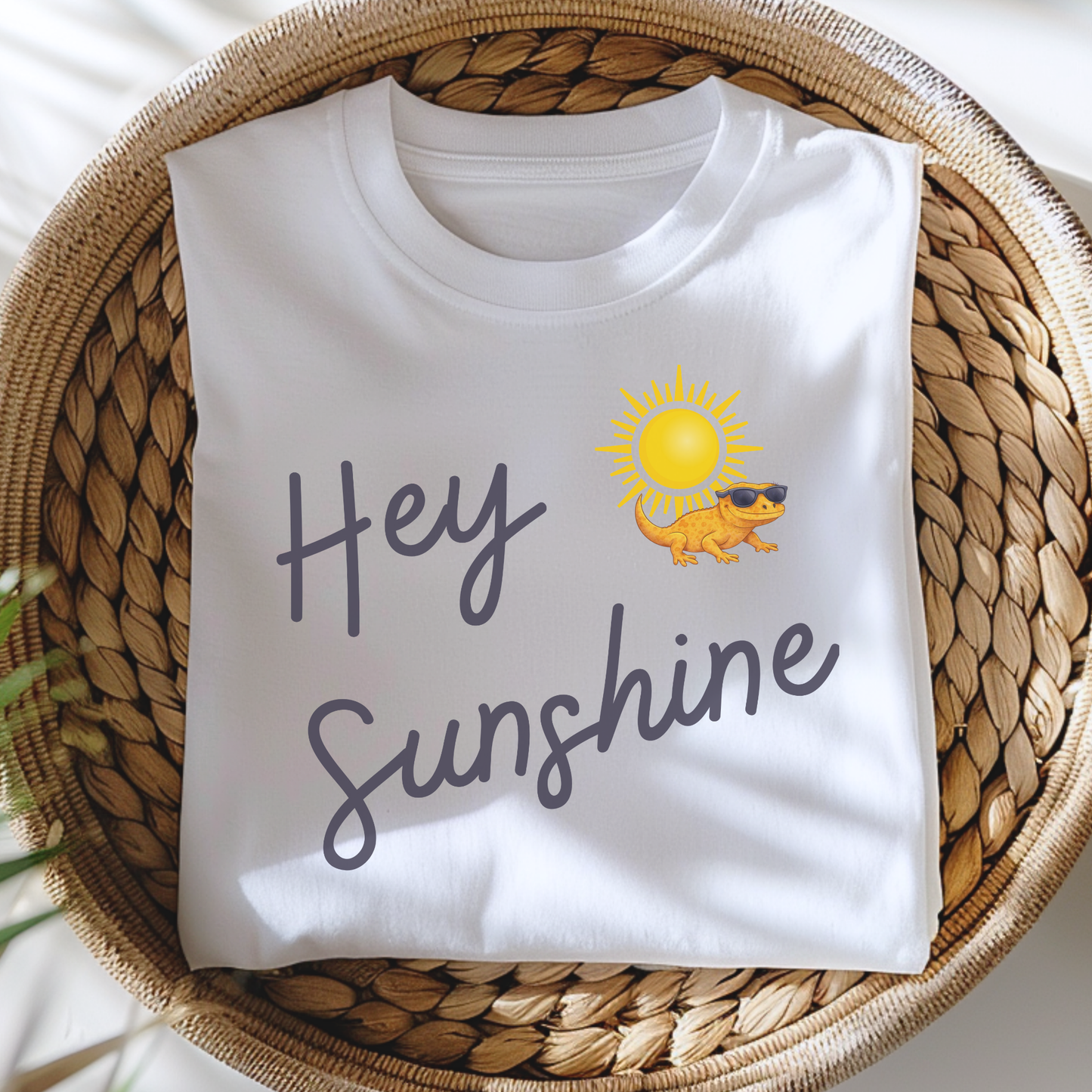 Hey Sunshine T-Shirt — Sunny Script Graphic Tee with Sun & Bird