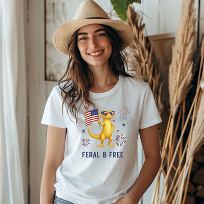 "Feral & Free" Lizard with American Flag Patriotic Tee
